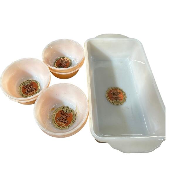 c1950 NEW Fire King 11 piece with stickers Copper Tint bakeware set - Picture 1 of 16